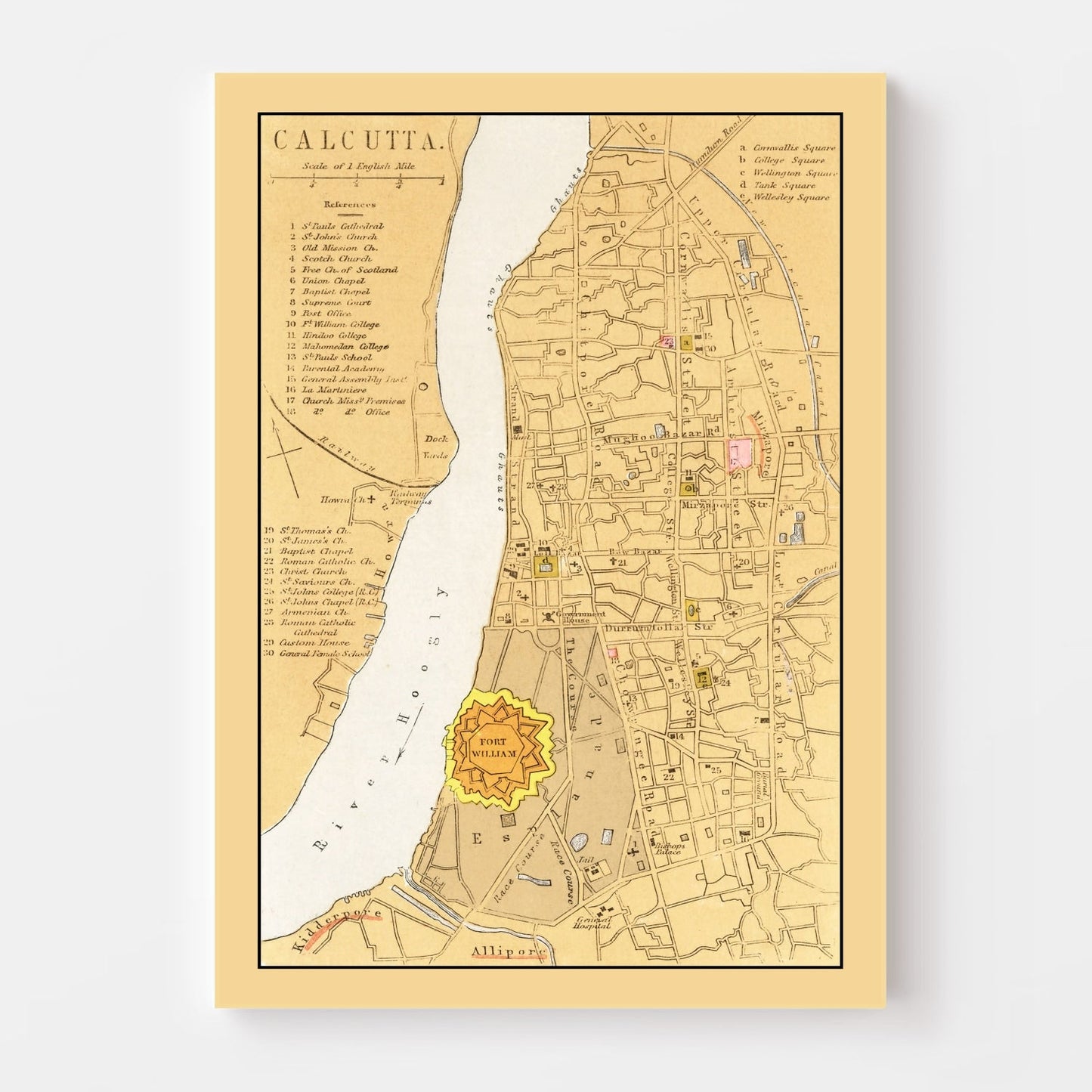 Vintage Map of Calcutta, India, 1862 | Wall Art