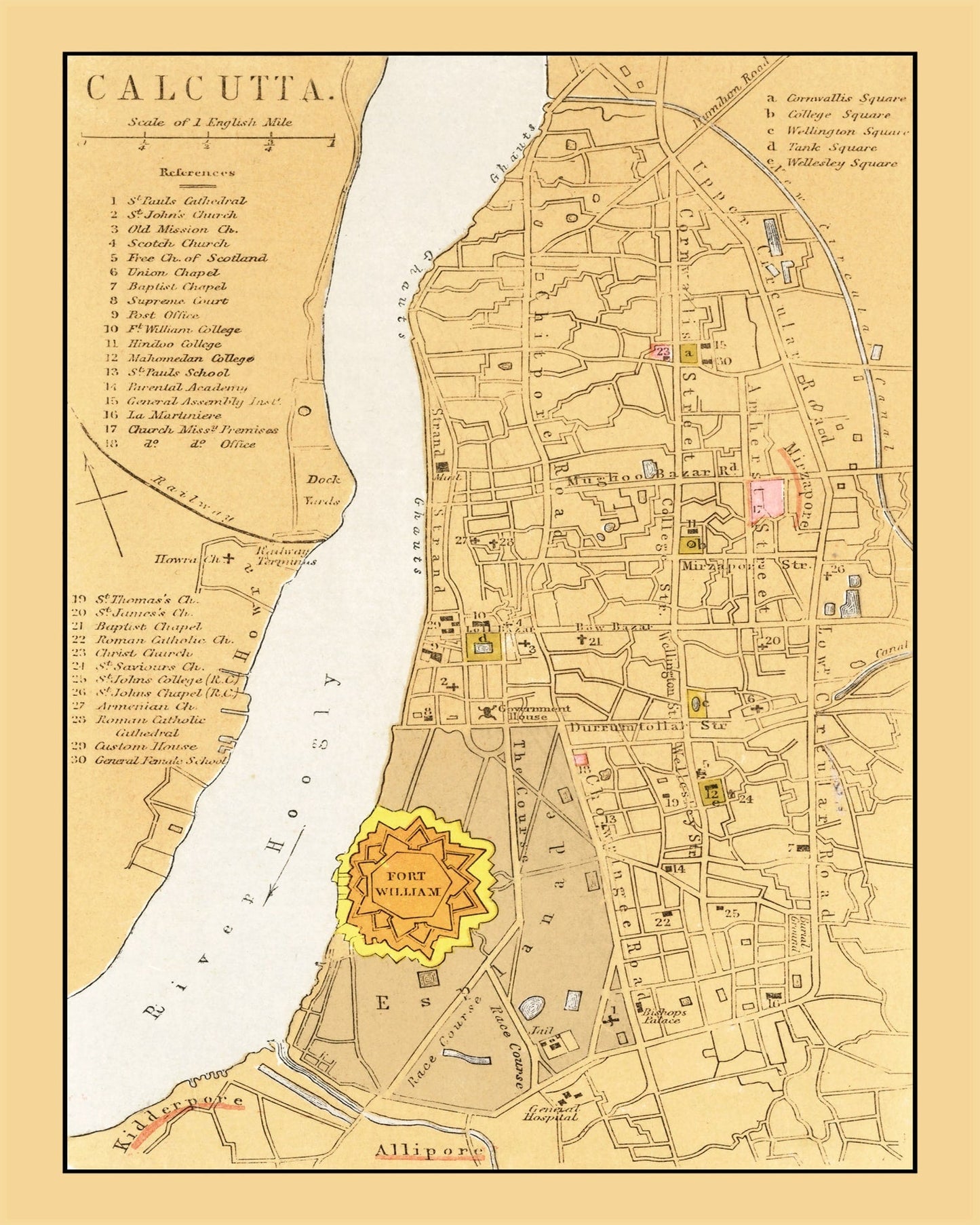 Vintage Map of Calcutta, India, 1862 | Wall Art