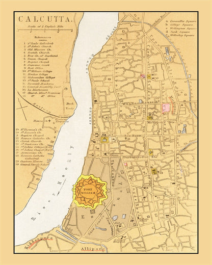 Vintage Map of Calcutta, India, 1862 | Wall Art