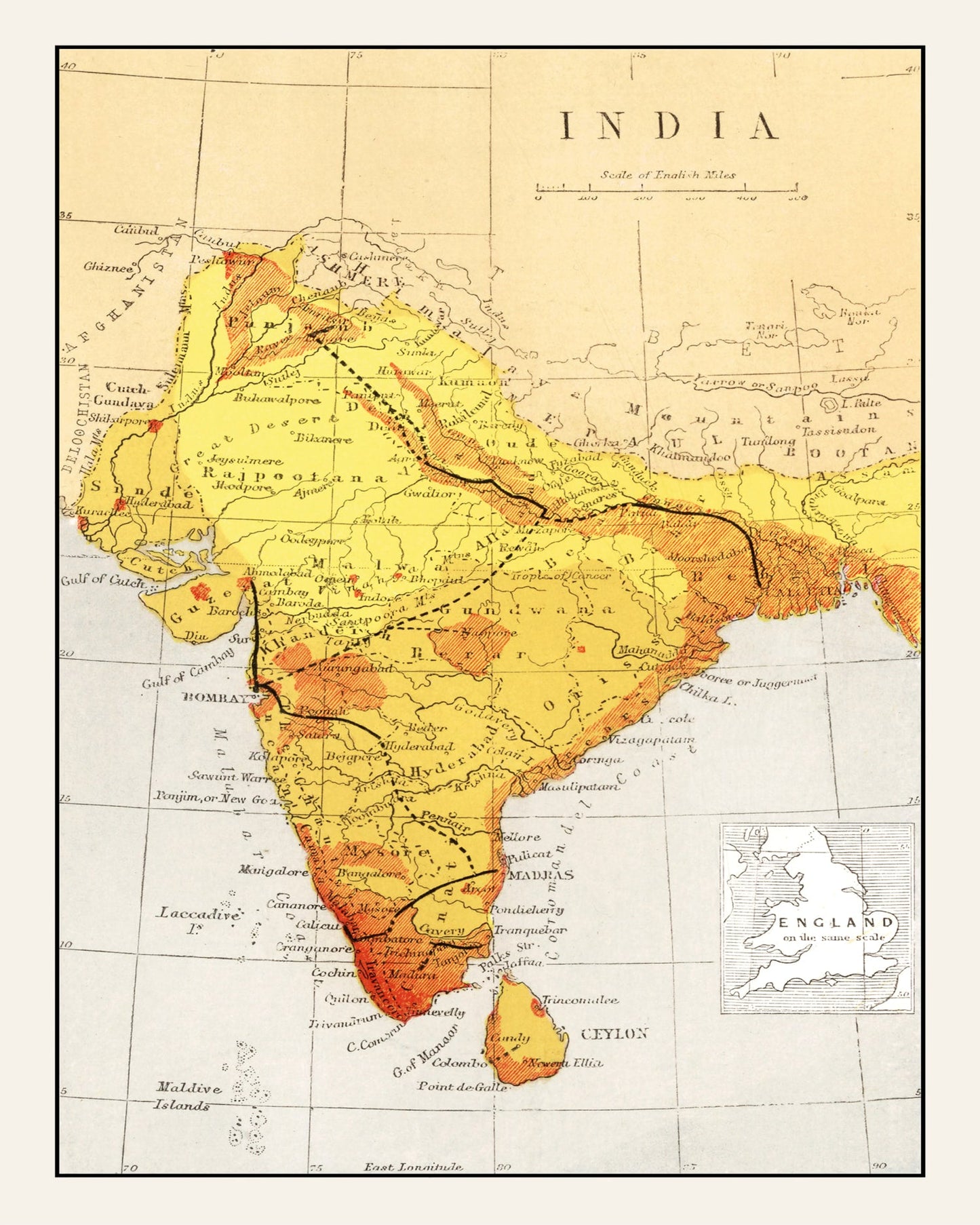 Vintage Map of India, 1862