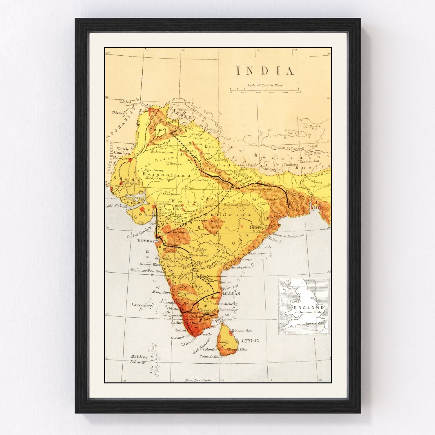 Vintage map of India, 1862