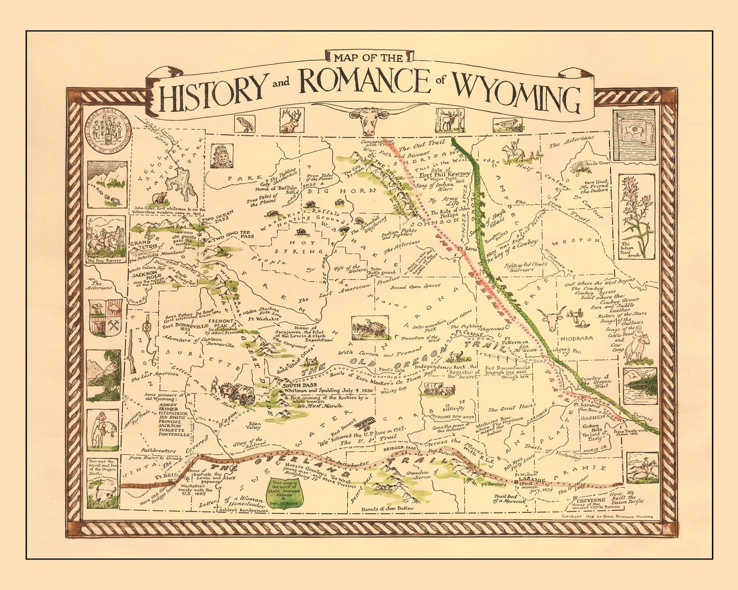 Vintage Map of Wyoming, 1928