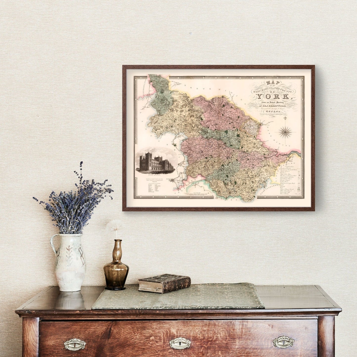 Vintage Map of West Riding of Yorkshire, England 1834