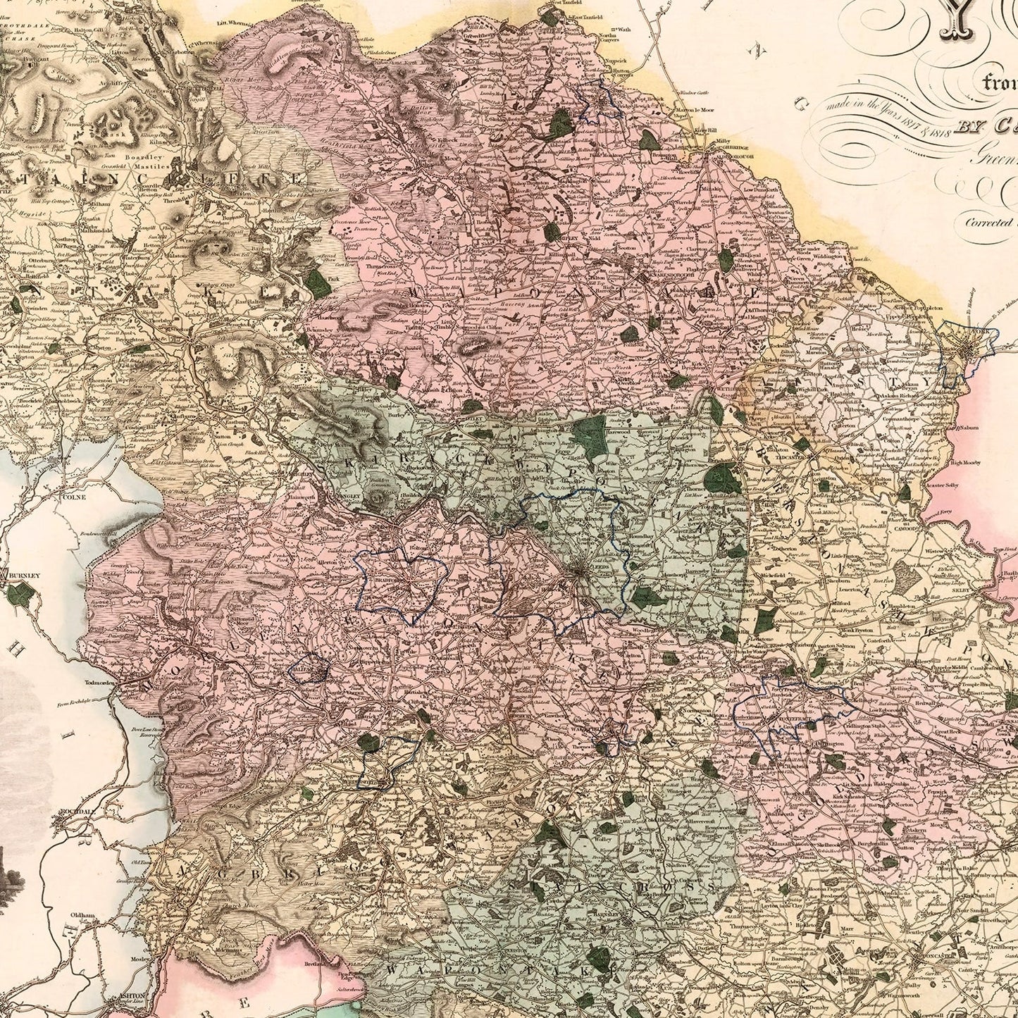 Vintage Map of West Riding of Yorkshire, England 1834