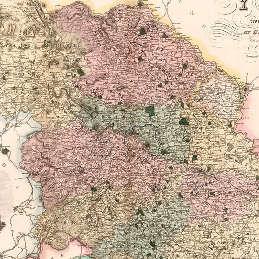 Vintage Map of West Riding of Yorkshire, England 1834