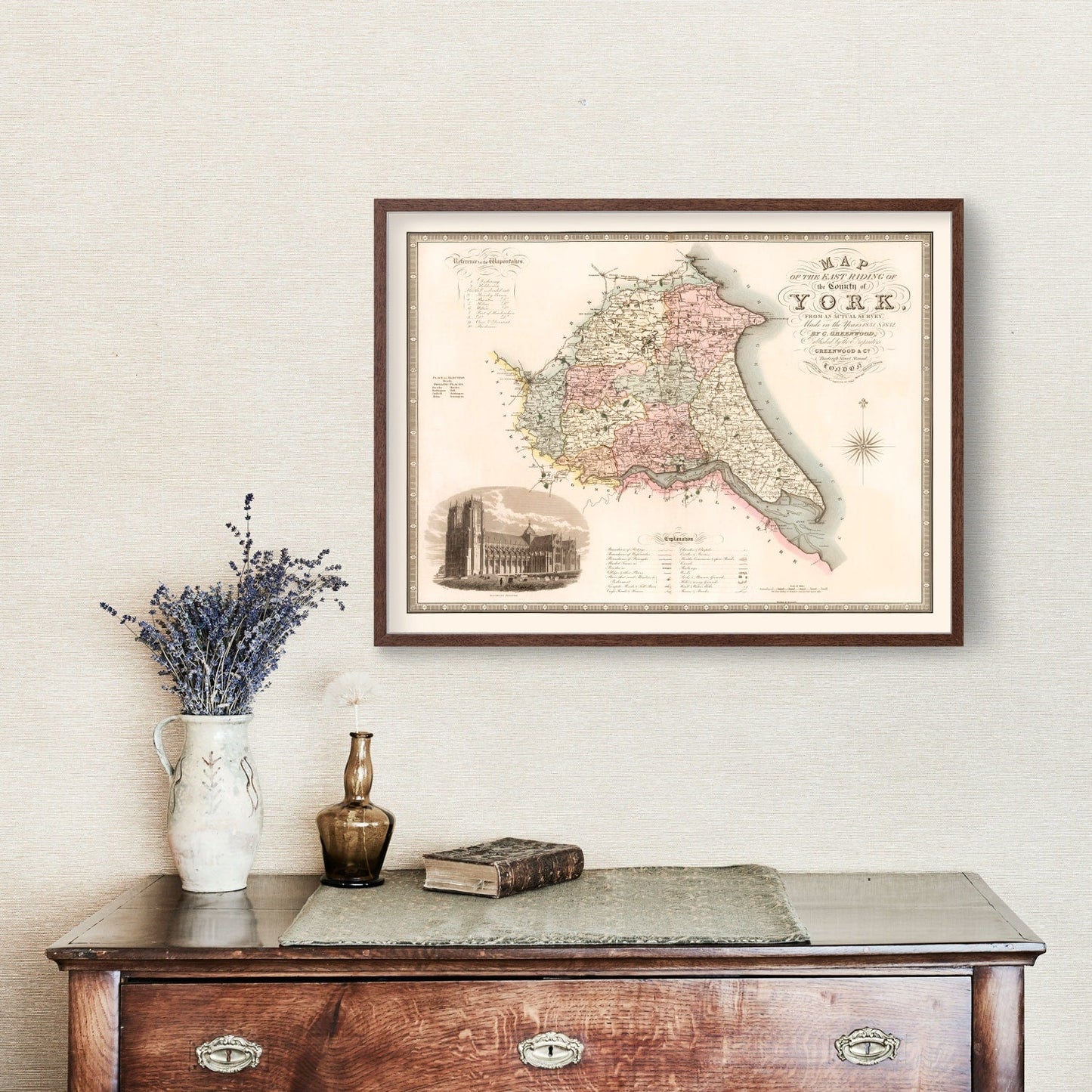 Vintage Map of East Riding of Yorkshire, England, 1834