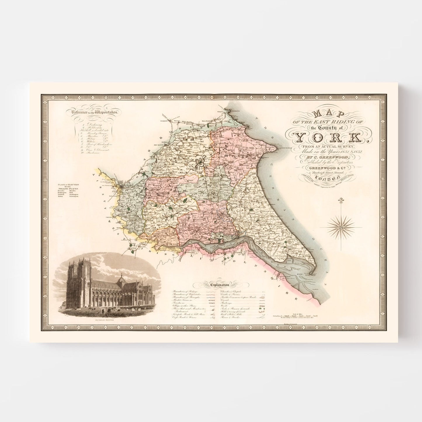 Vintage Map of East Riding of Yorkshire, England, 1834