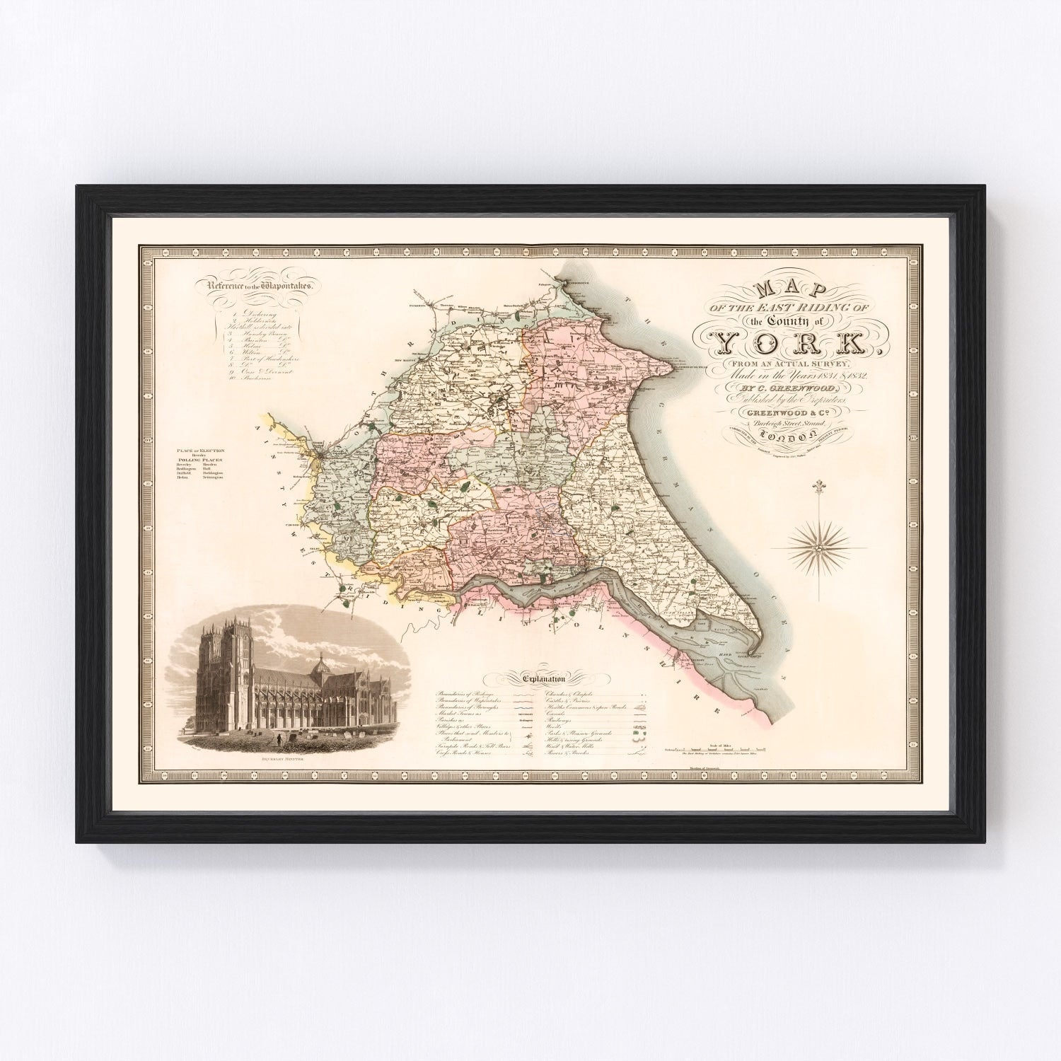 Vintage map of East Riding of Yorkshire, England, 1834