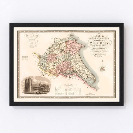 Vintage map of East Riding of Yorkshire, England, 1834