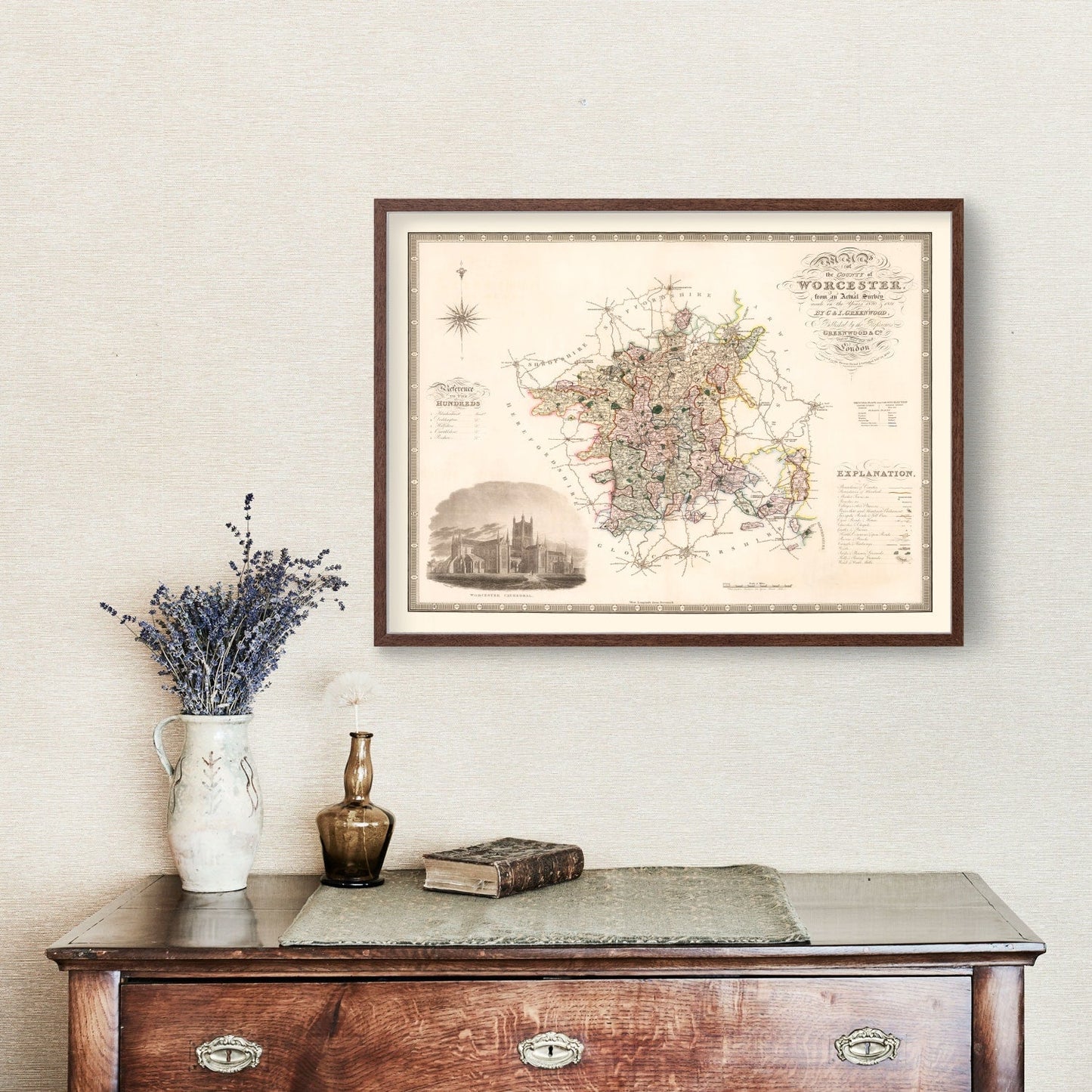 Vintage Map of Worcester, England, 1830