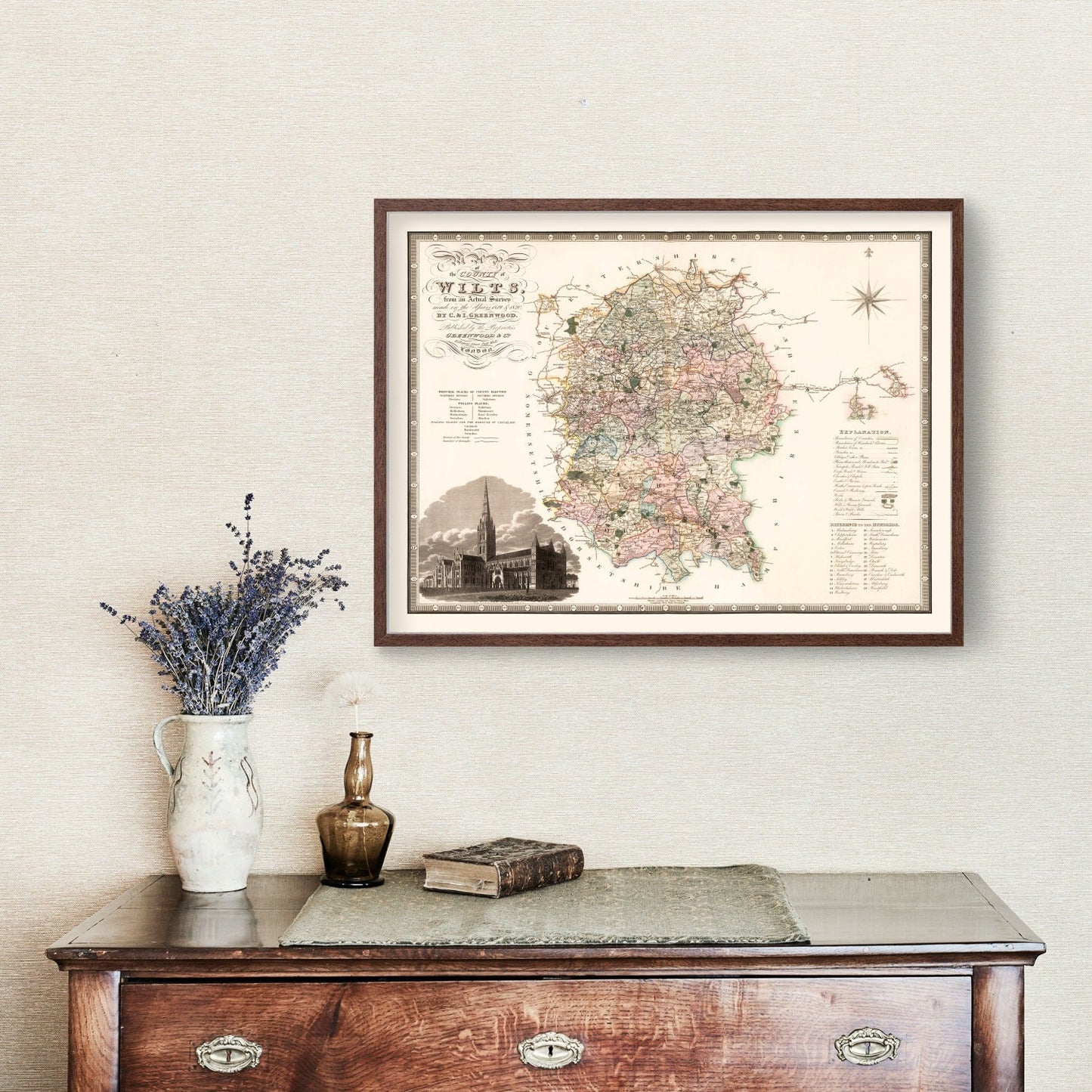 Vintage Map of Wiltshire, England, 1829