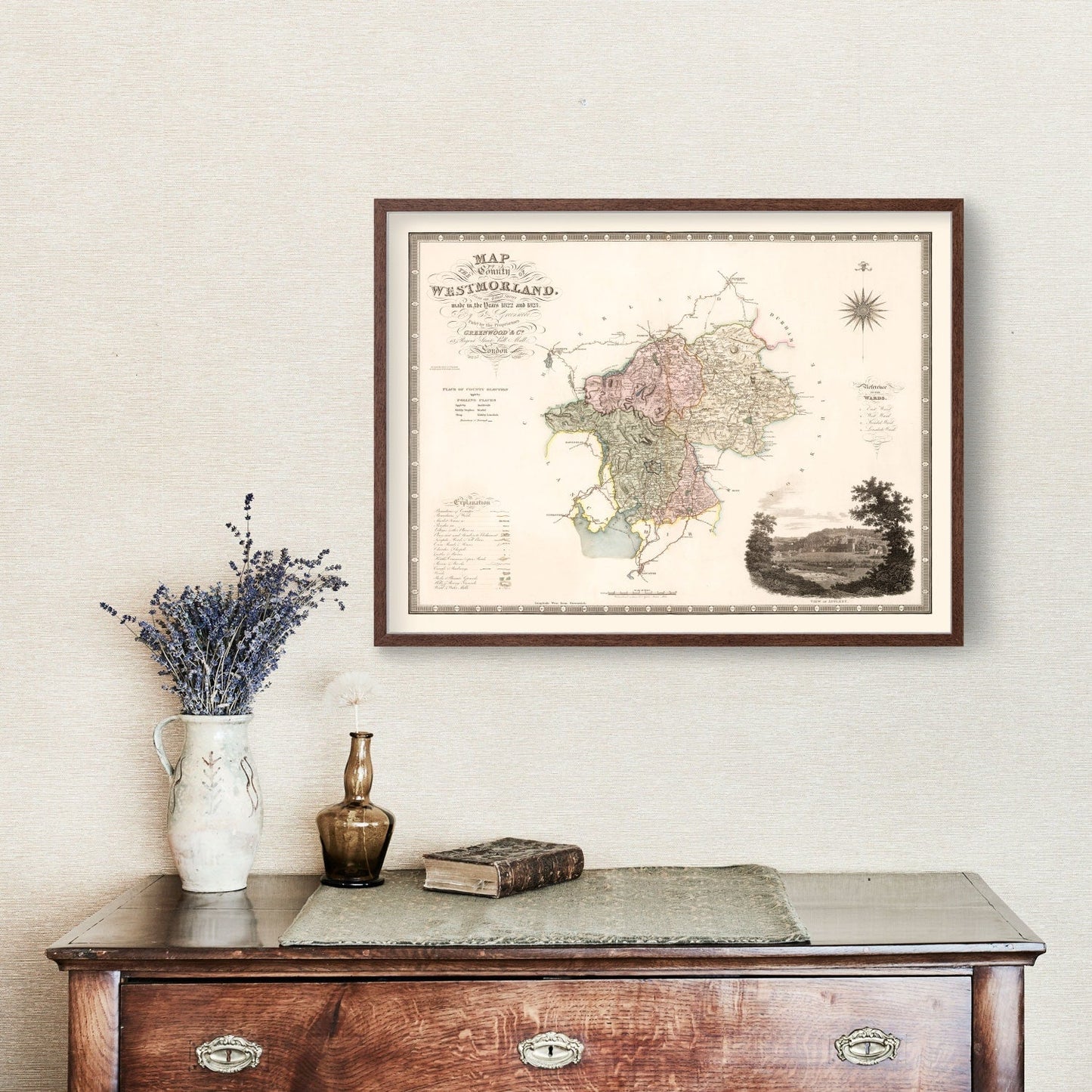 Vintage Map of Westmorland, England, 1830