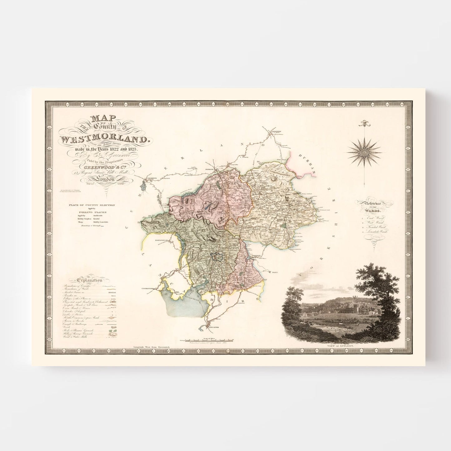 Vintage Map of Westmorland, England, 1830
