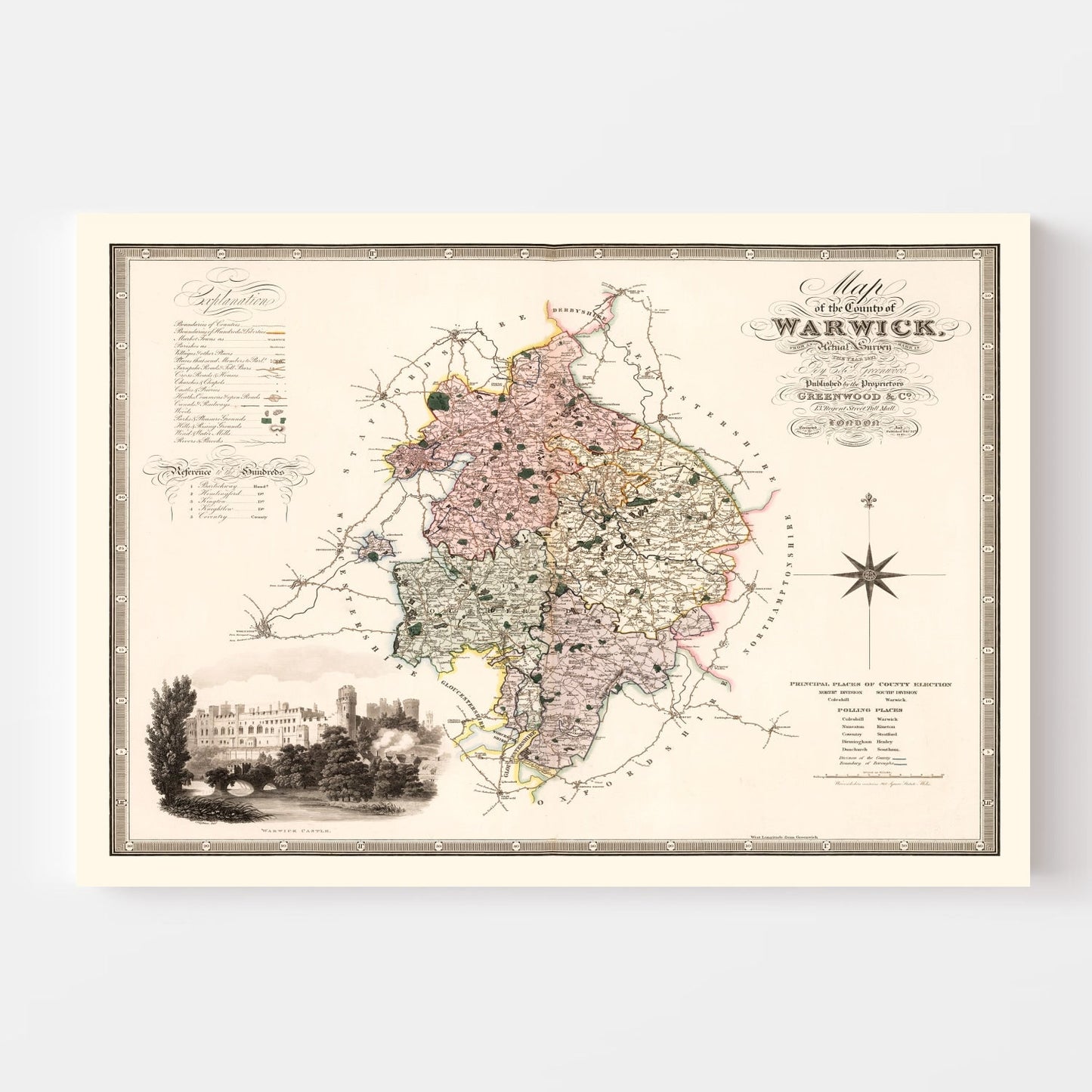 Vintage Map of Warwick, England, 1830
