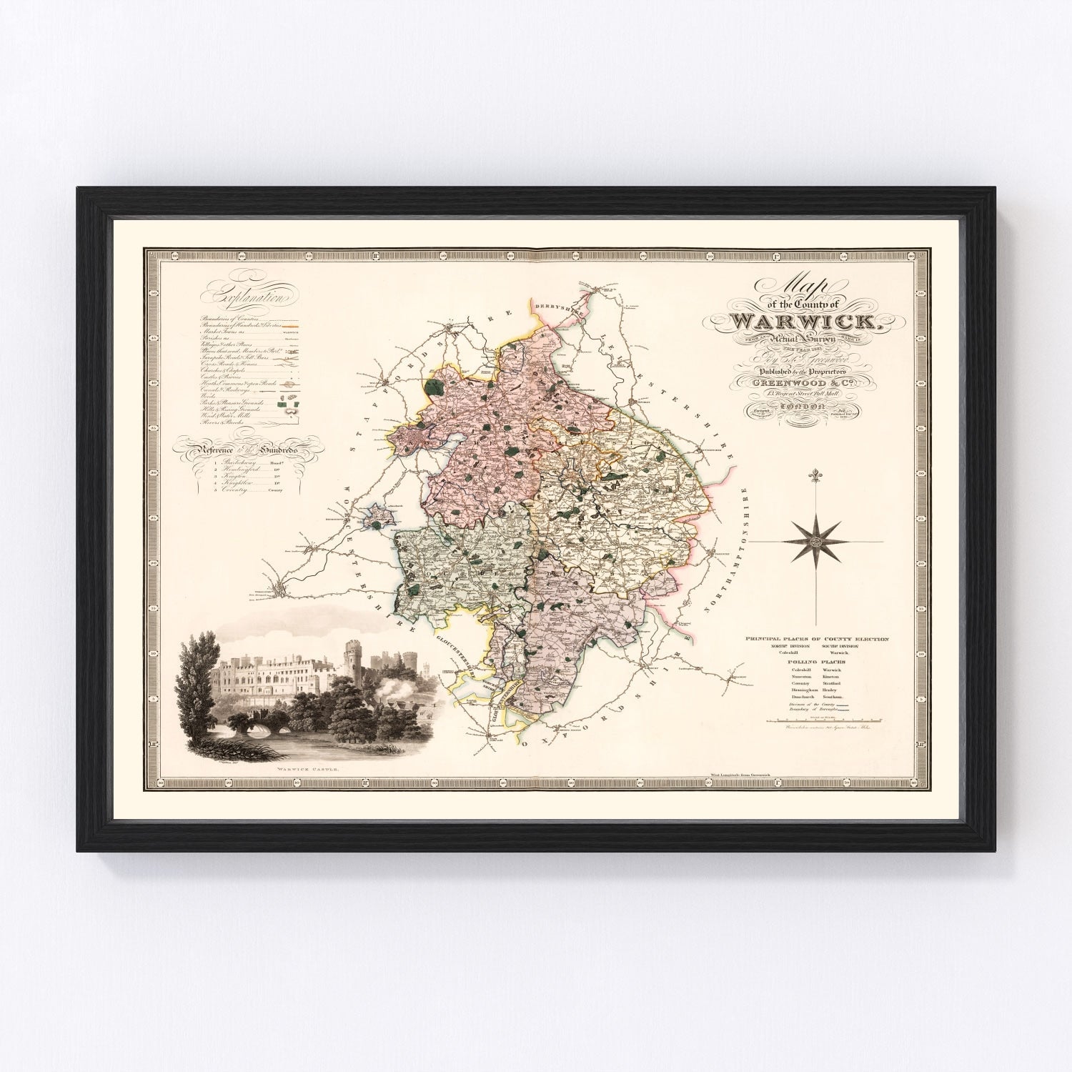 Vintage map of Warwick, England, 1830