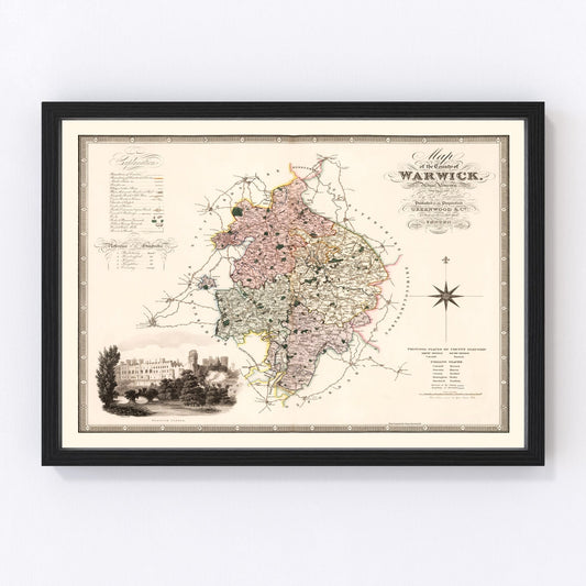 Vintage map of Warwick, England, 1830
