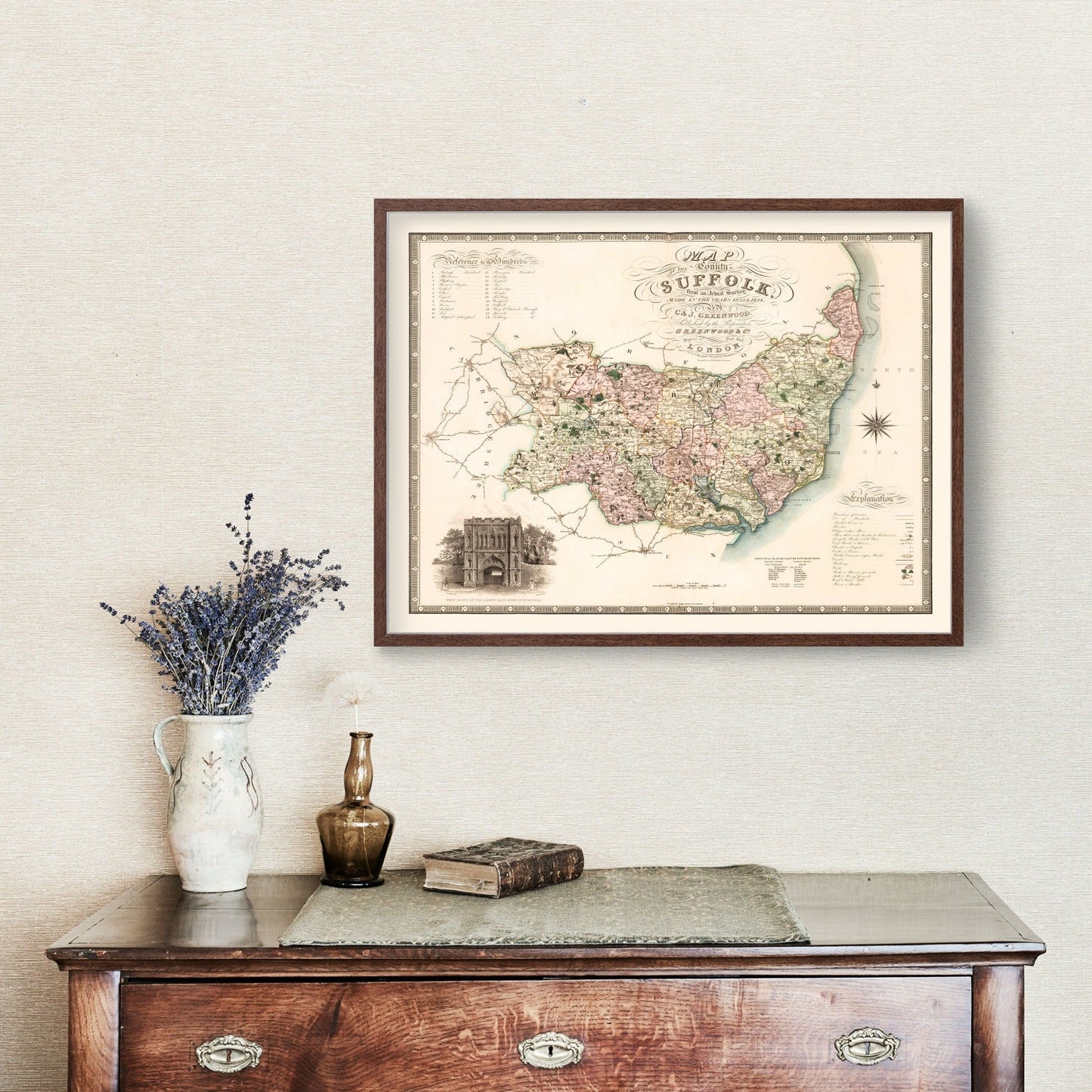 Vintage Map of Suffolk, England, 1831