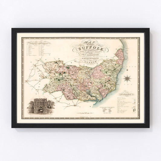 Vintage map of Suffolk, England, 1831