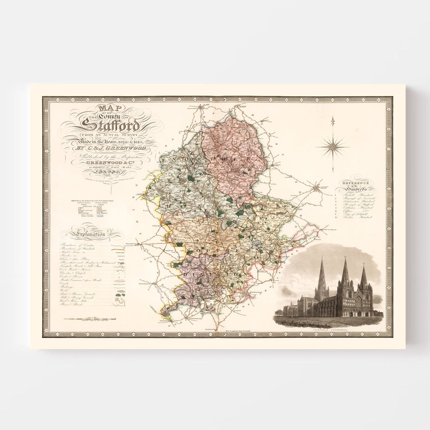 Vintage Map of Stafford, England, 1830