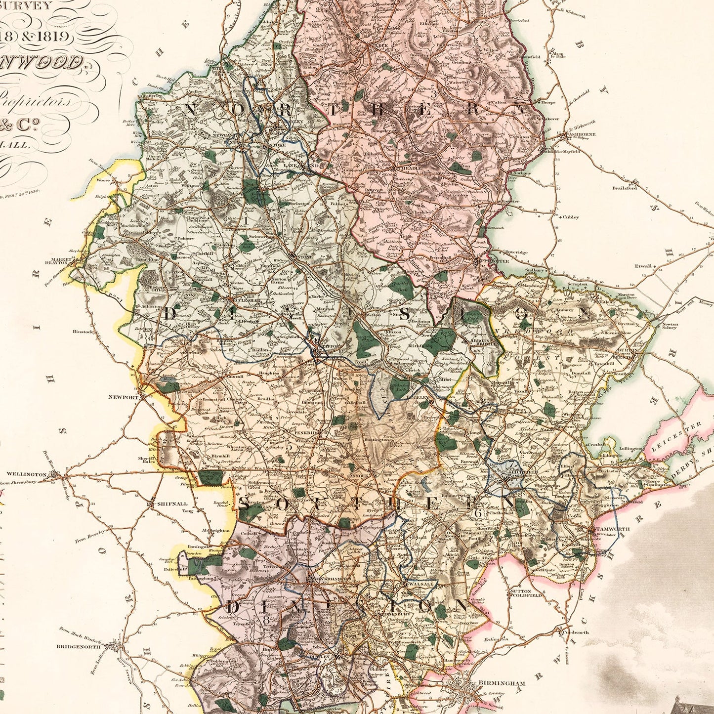 Vintage Map of Stafford, England, 1830