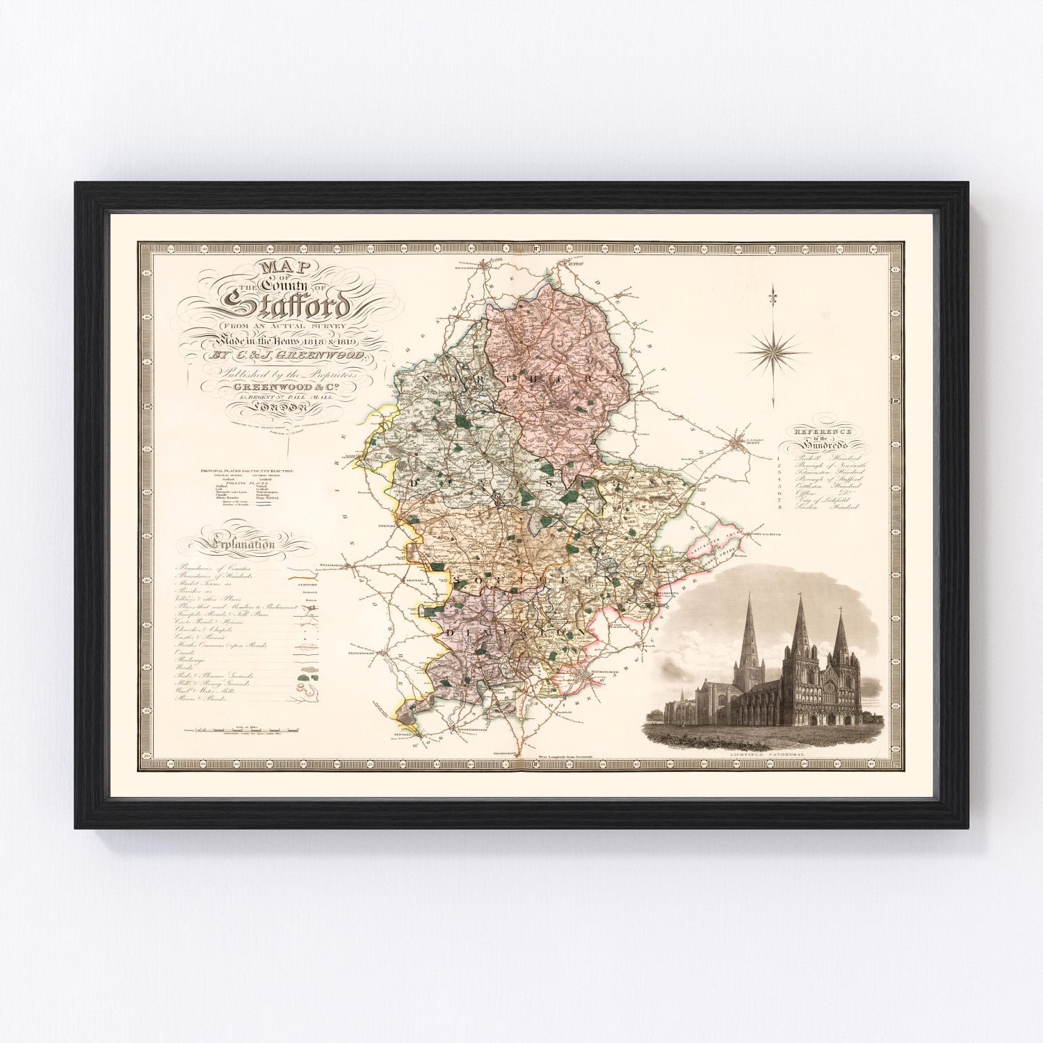 Vintage map of Stafford, England, 1830