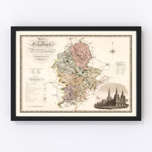 Vintage map of Stafford, England, 1830