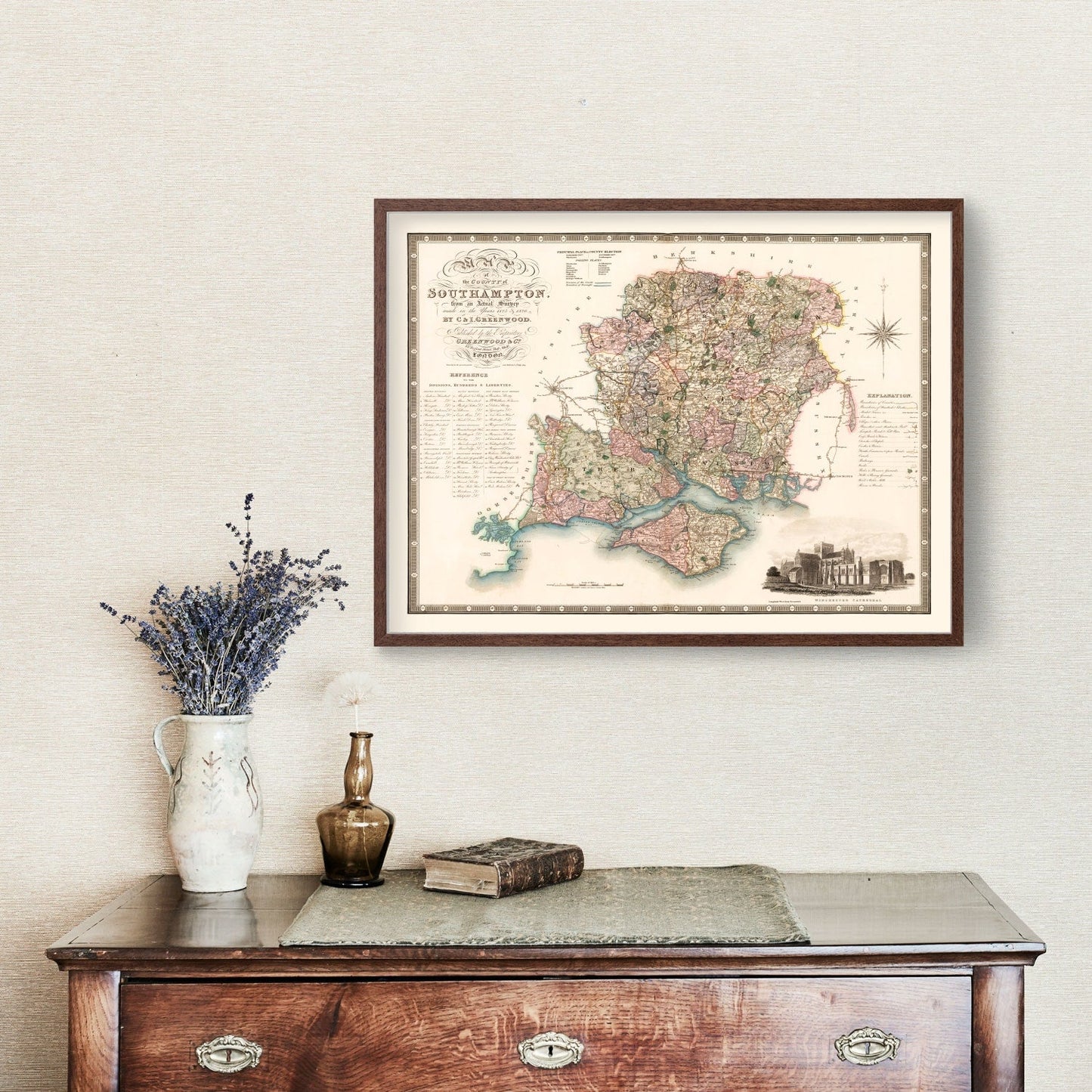 Vintage Map of Southampton, England, 1829