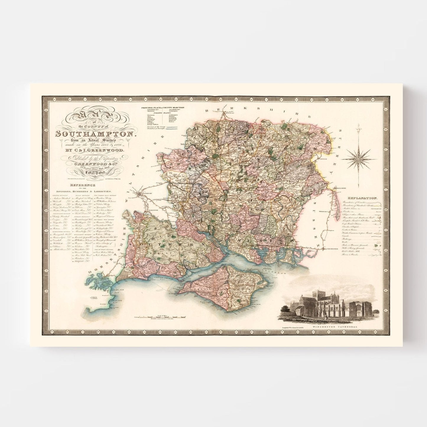 Vintage Map of Southampton, England, 1829