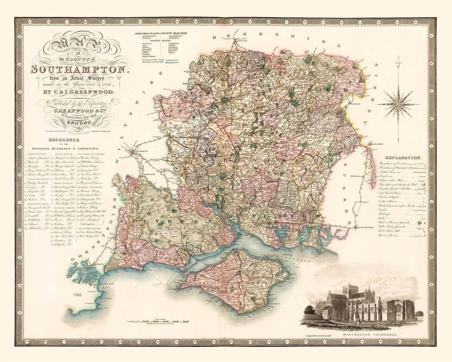 Vintage Map of Southampton, England, 1829