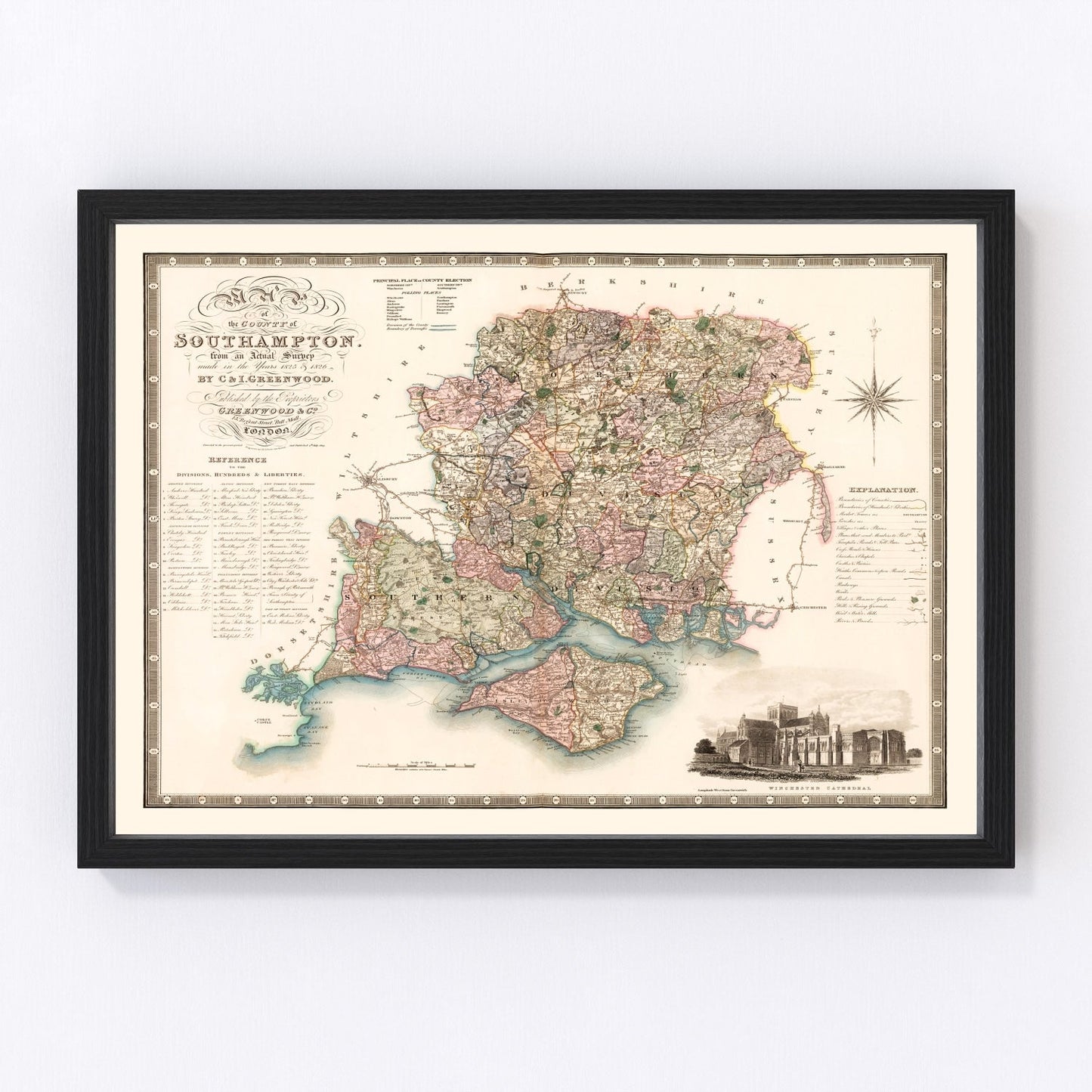 vintage map of Southampton, England, 1829