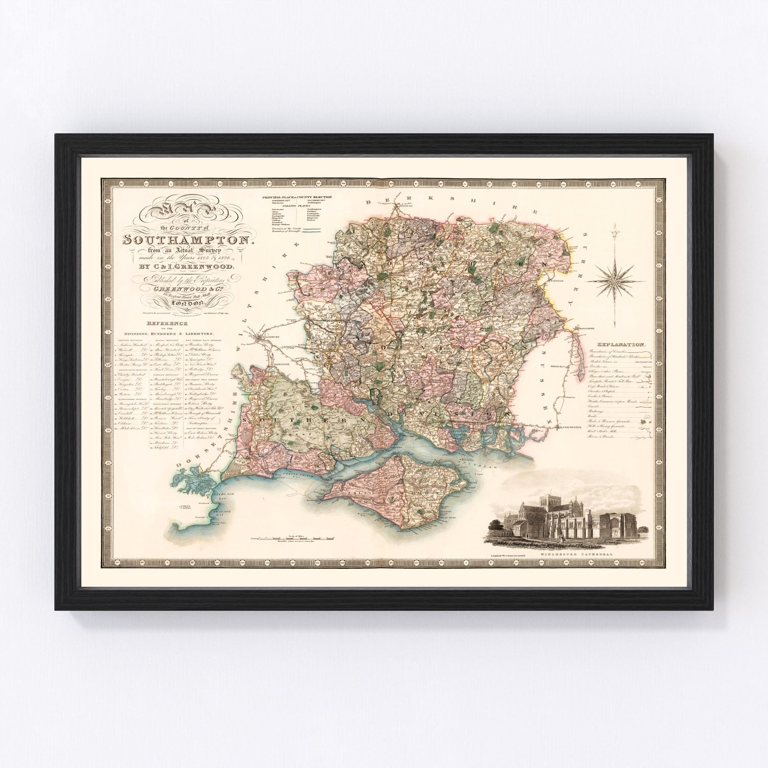 vintage map of Southampton, England, 1829