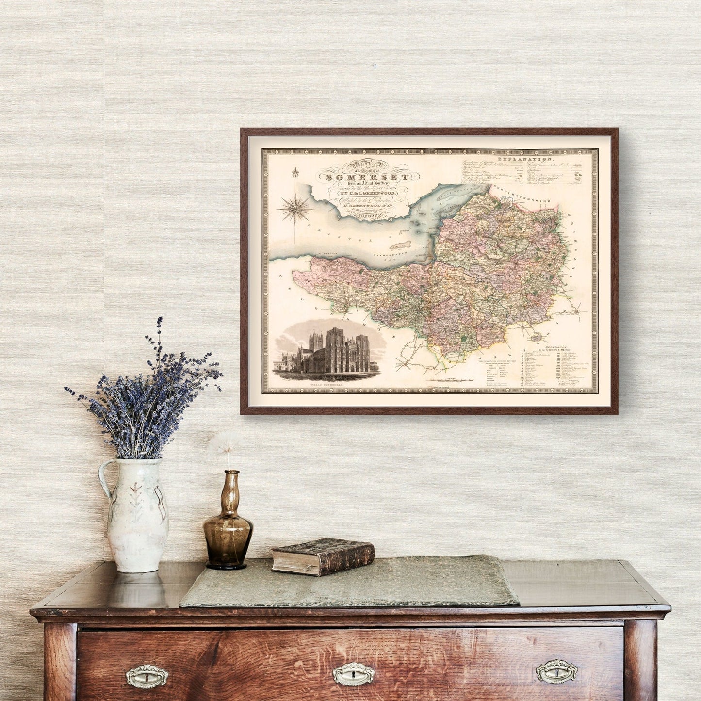 Vintage Map of Somerset, England, 1829