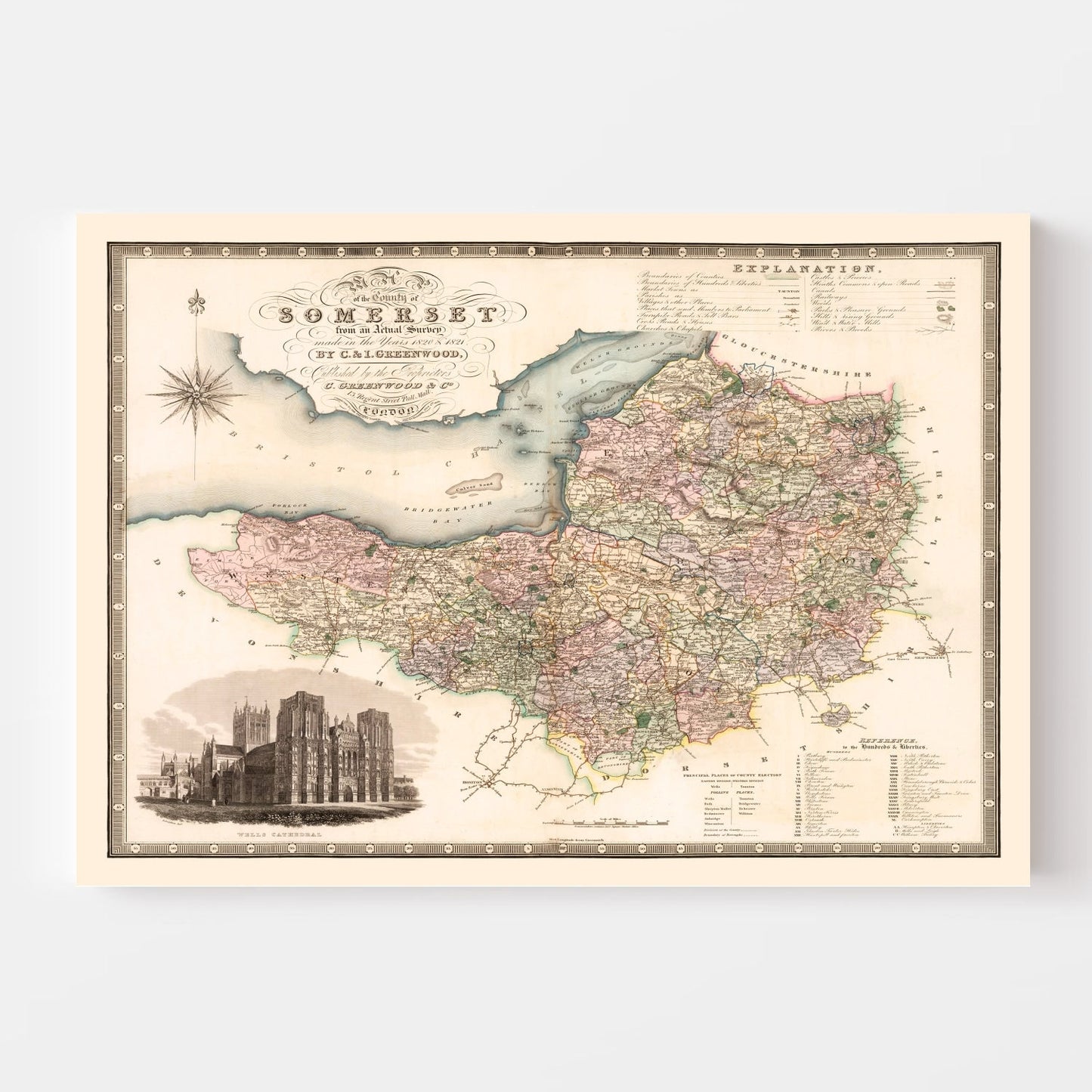 Vintage Map of Somerset, England, 1829