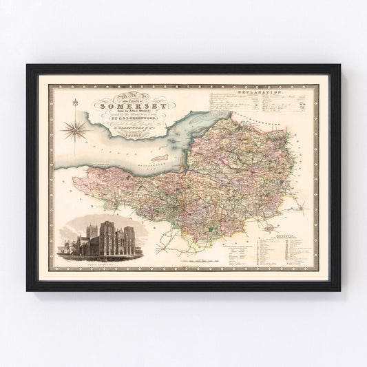 vintage map of Somerset, England, 1829