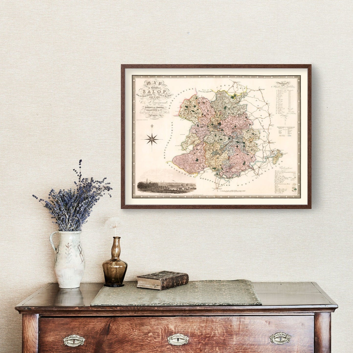 Vintage Map of Salop, England, 1830