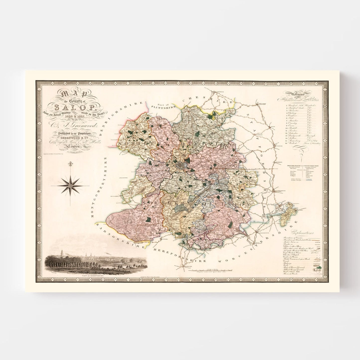 Vintage Map of Salop, England, 1830