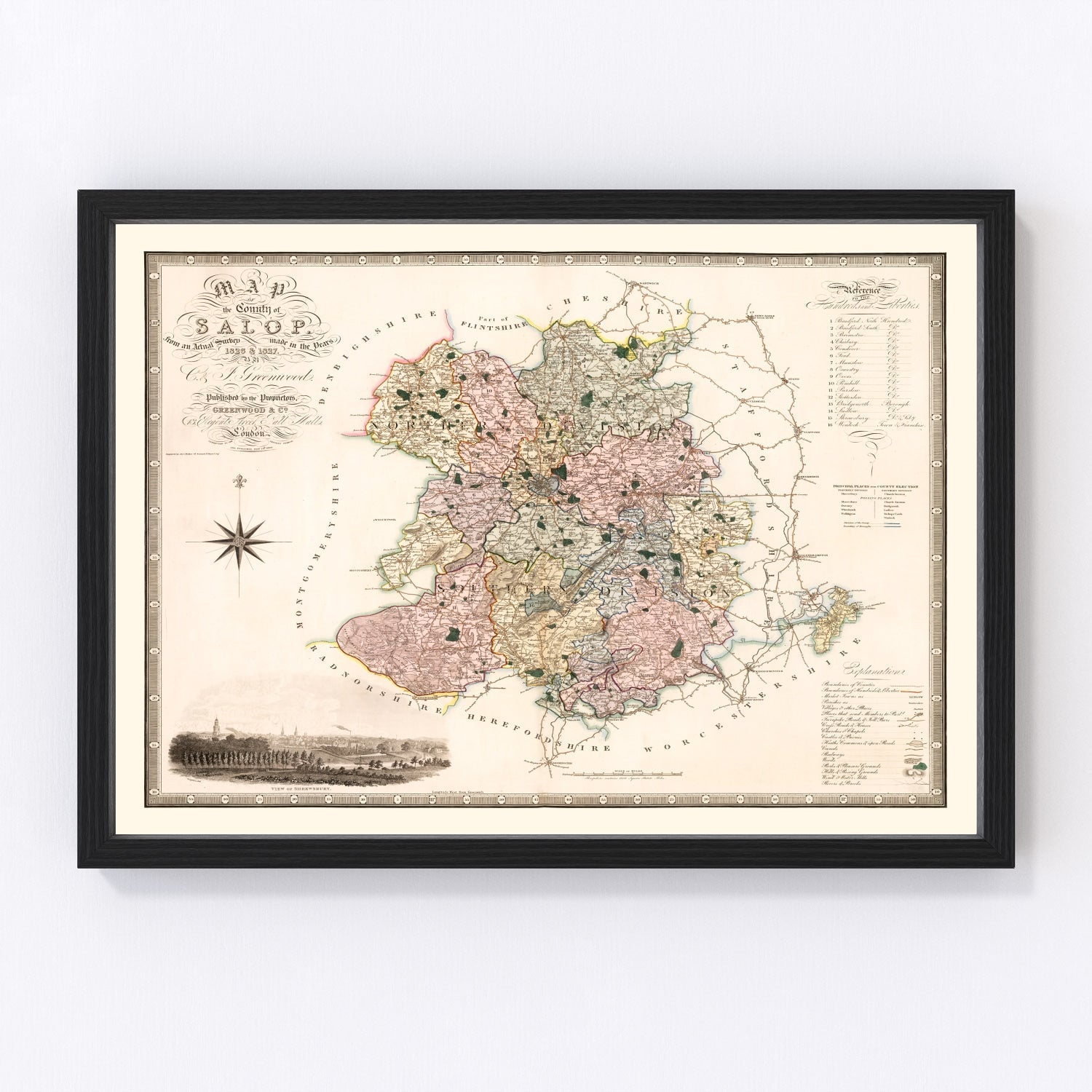 vintage map of Salop, England, 1830
