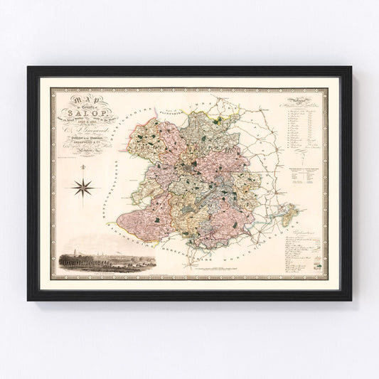 vintage map of Salop, England, 1830