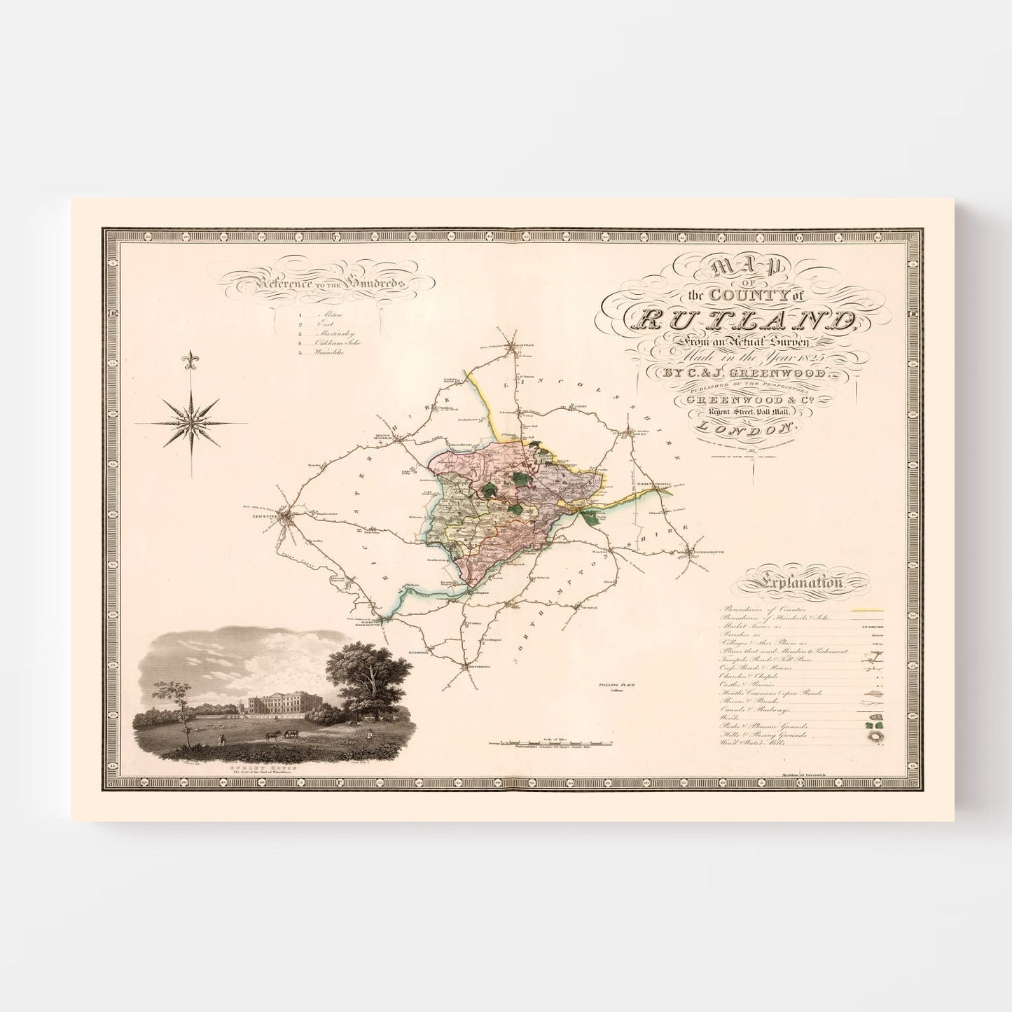 Vintage Map of Rutland, England, 1831