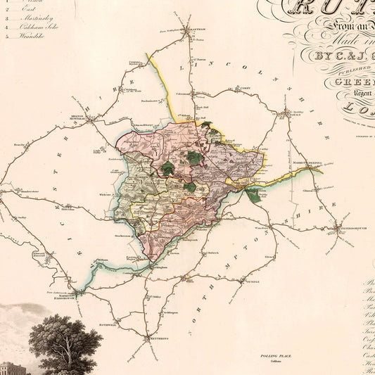 Vintage Map of Rutland, England, 1831