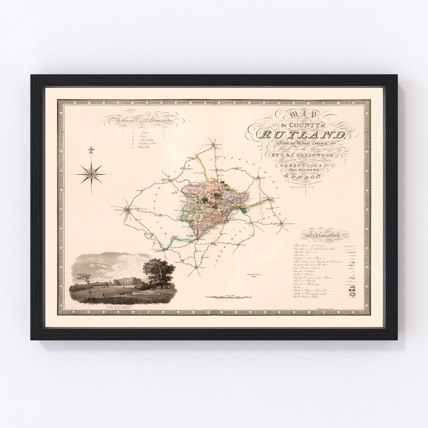 vintage map of Rutland, England, 1831