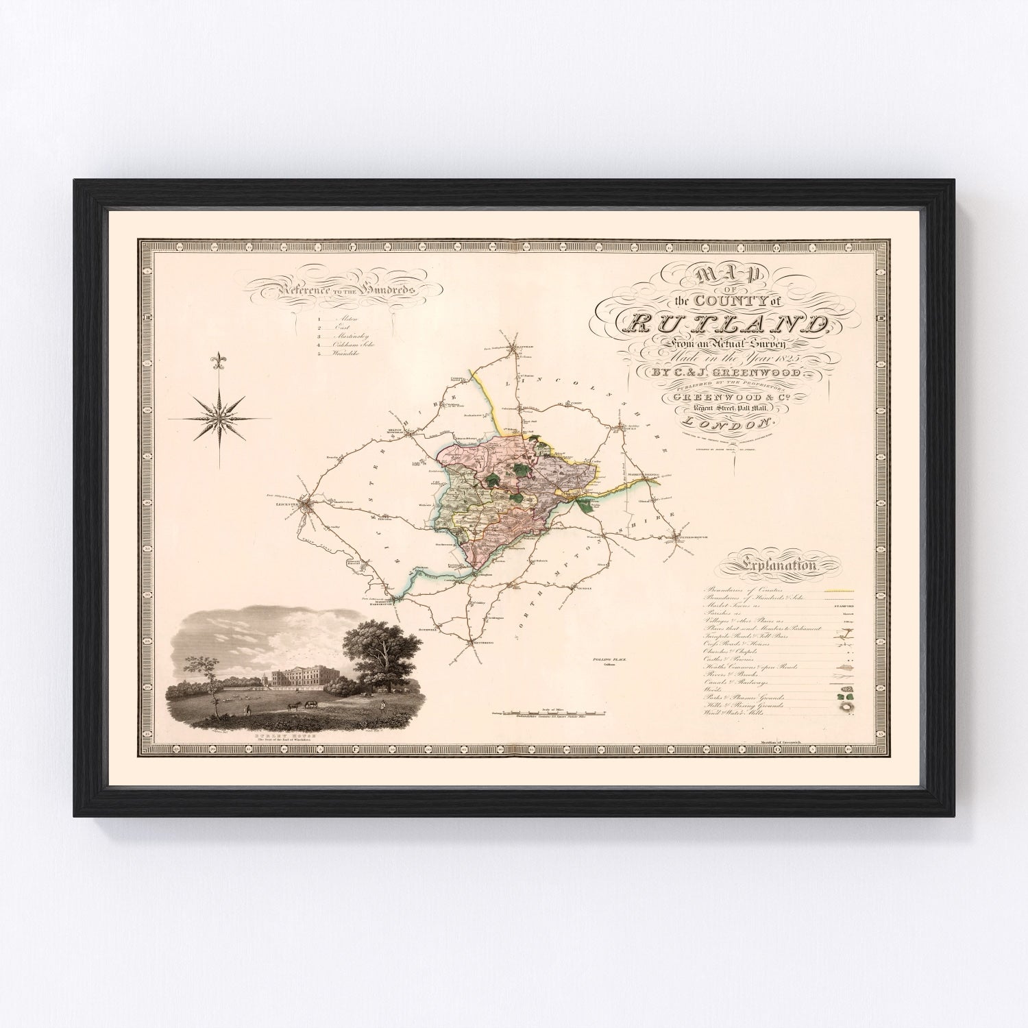vintage map of Rutland, England, 1831