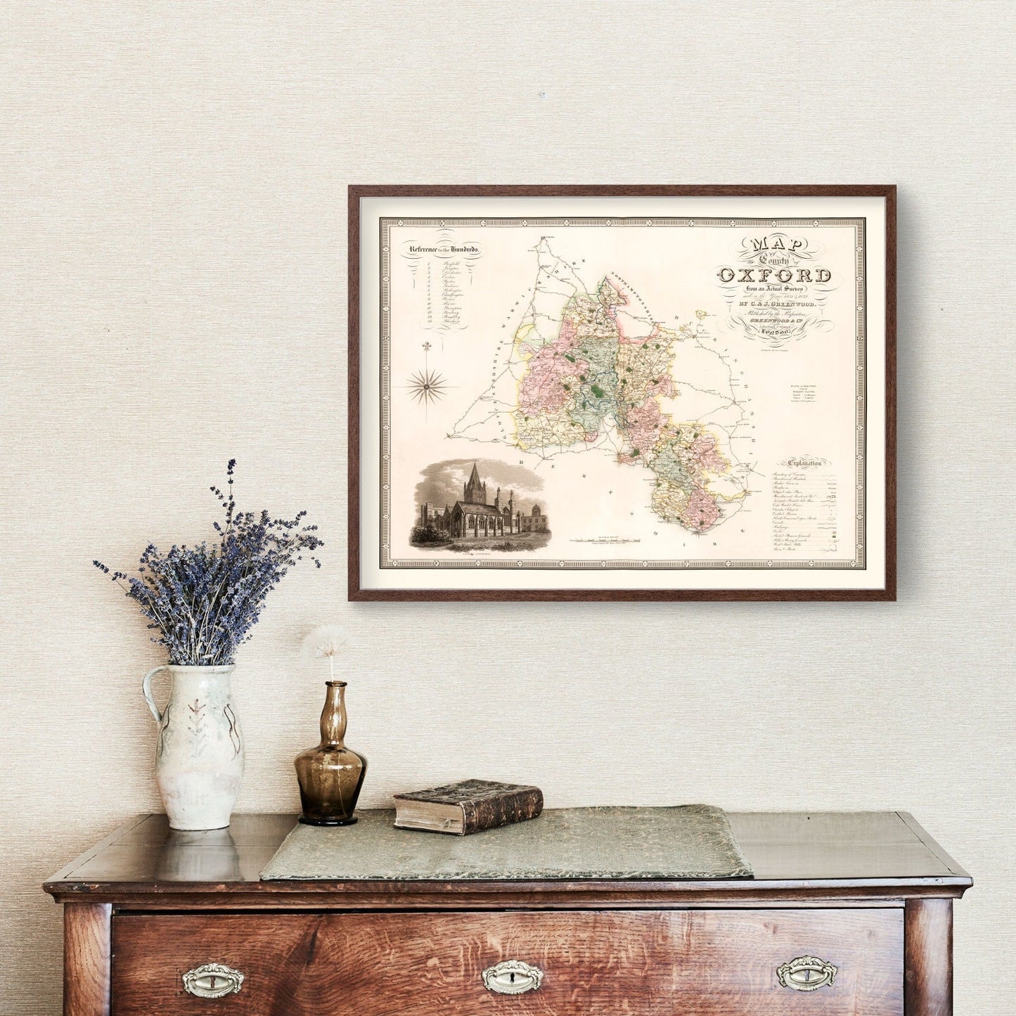 Vintage Map of Oxford, England, 1834