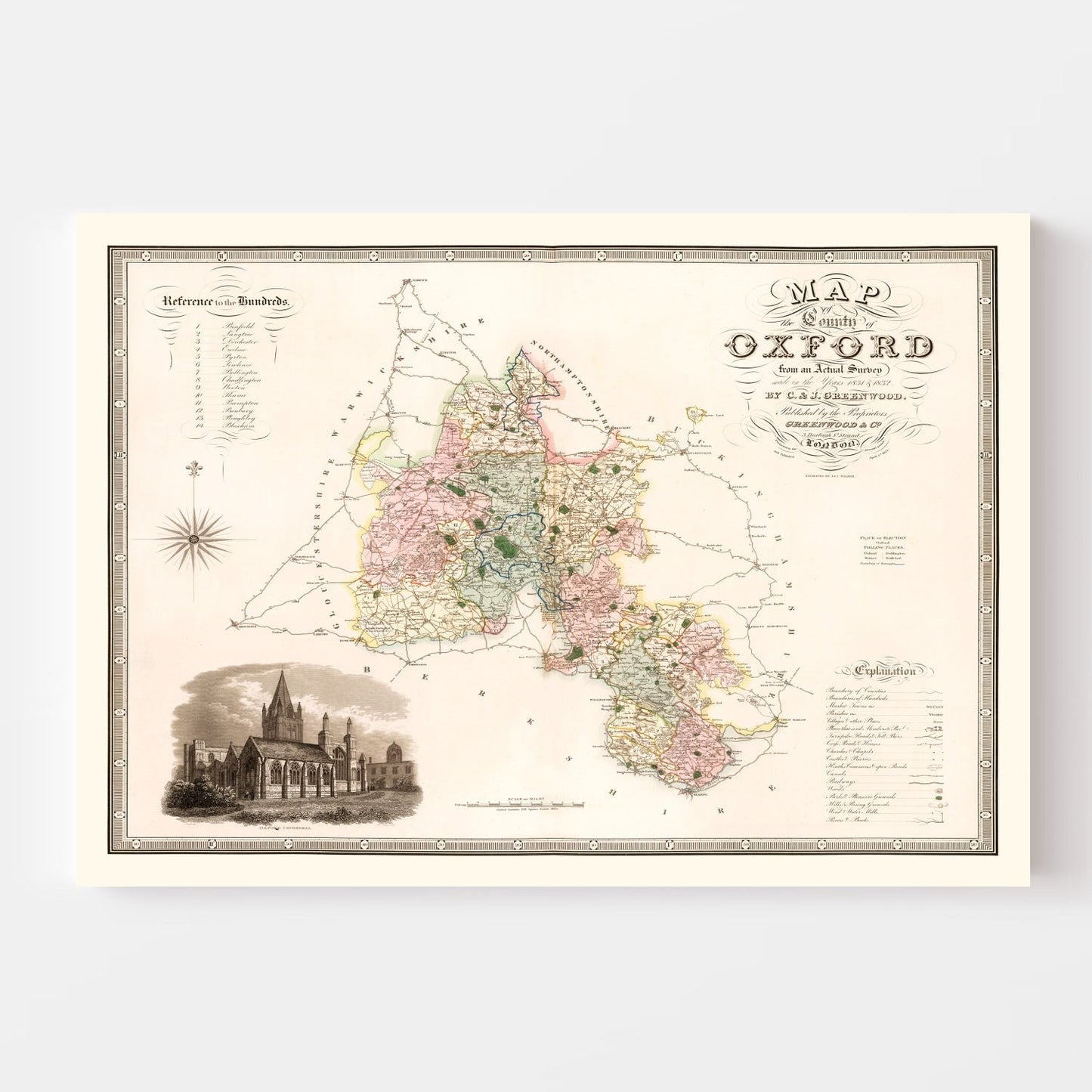 Vintage Map of Oxford, England, 1834