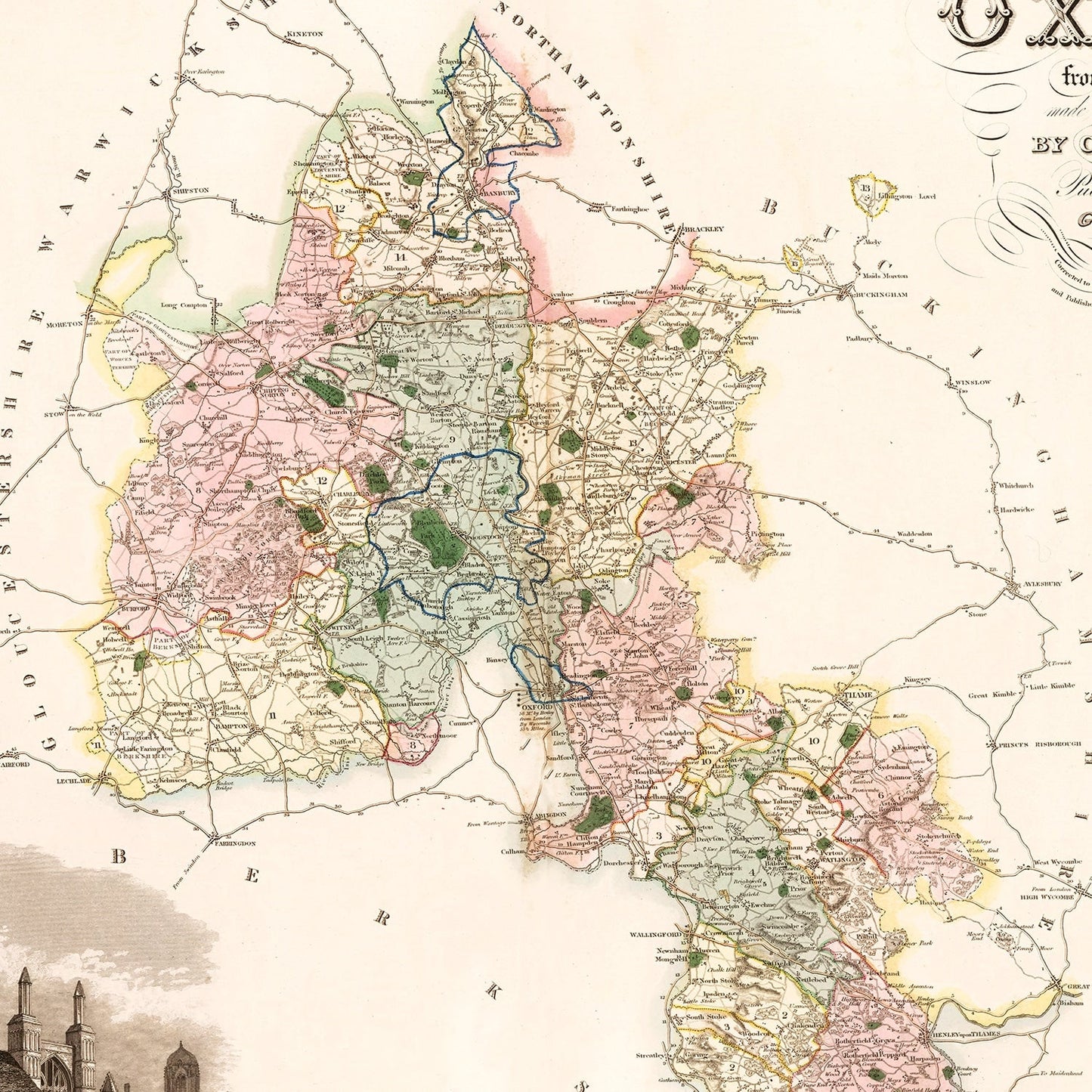 Vintage Map of Oxford, England, 1834
