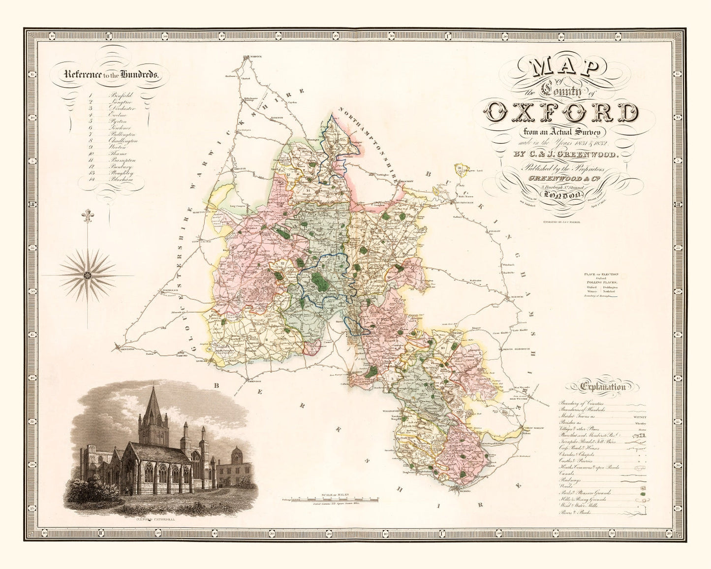Vintage Map of Oxford, England, 1834