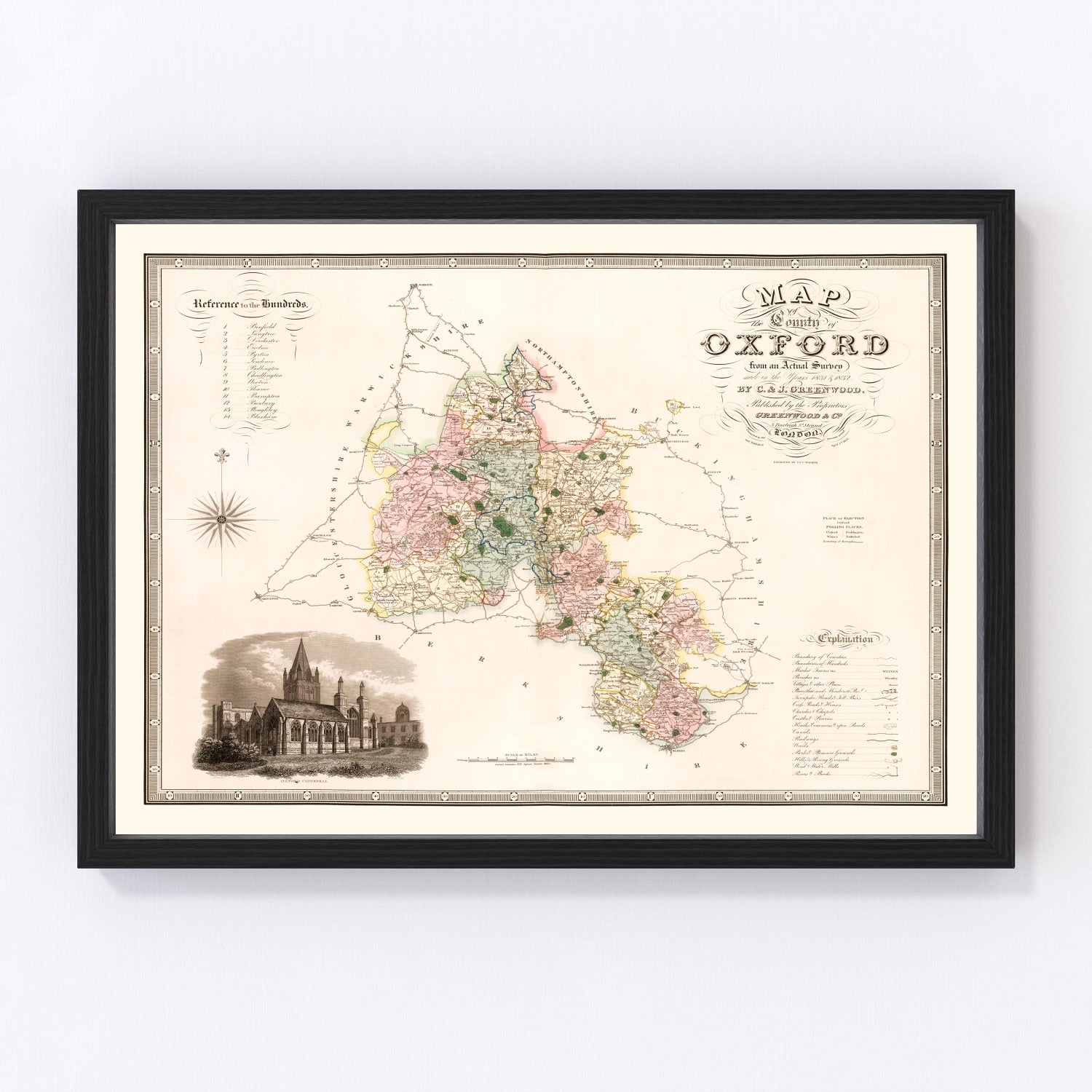 Vintage map of Oxford, England, 1834