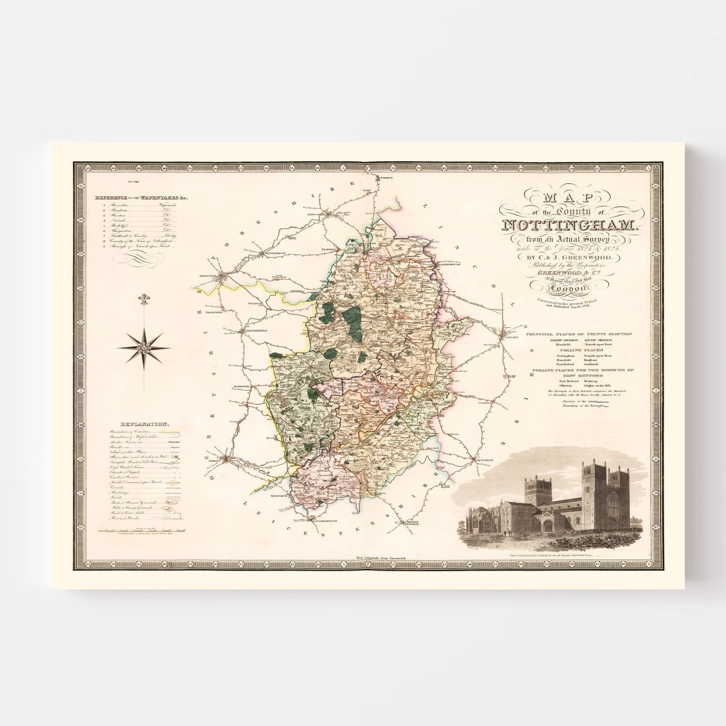 Vintage Map of Nottingham, England, 1831