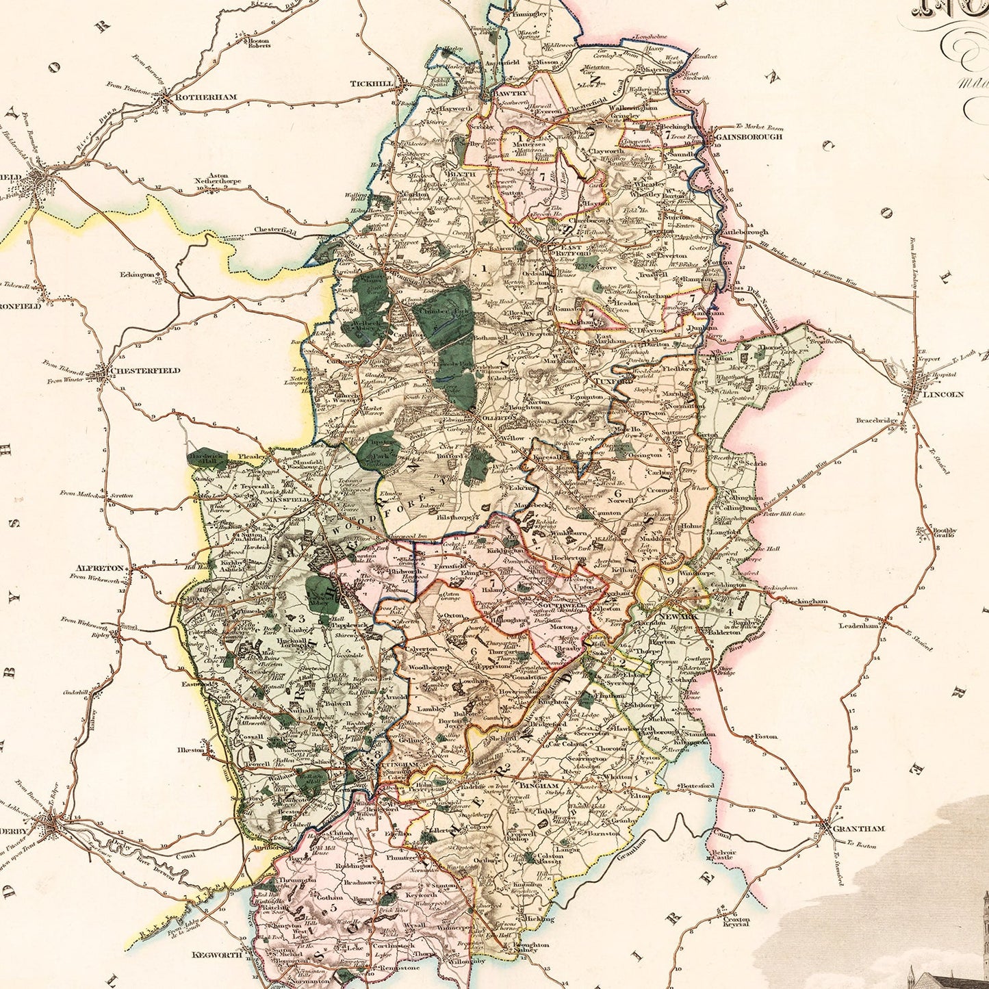 Vintage Map of Nottingham, England, 1831