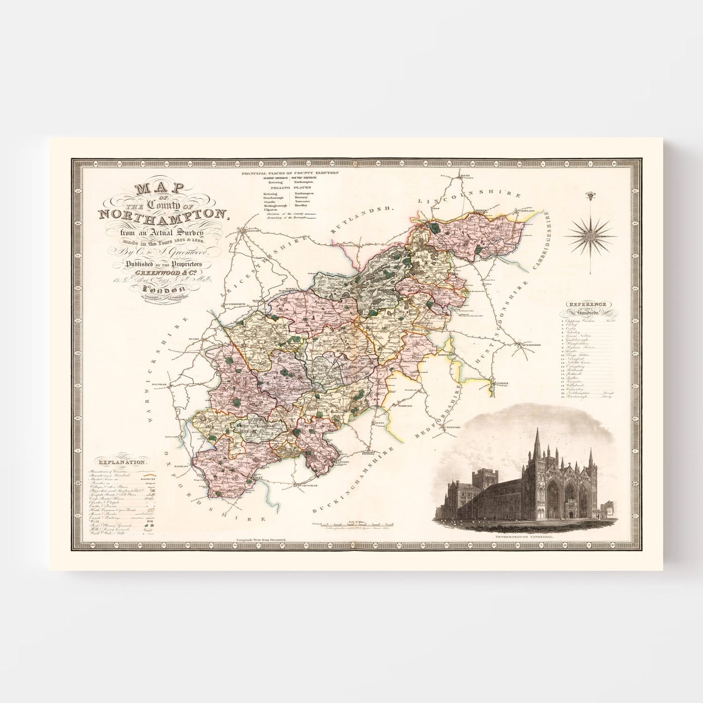 Vintage Map of Northampton, England, 1830